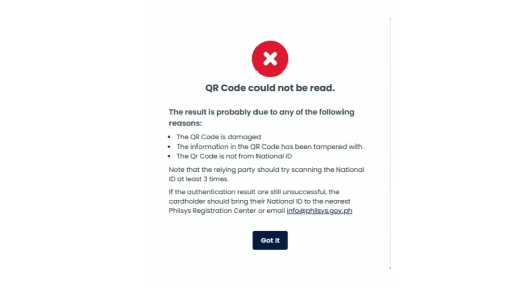 National ID QR code could not be read