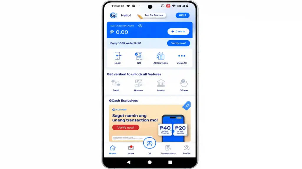 Open app and Tap Verify GCash 